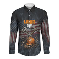 Labor Day Long Sleeve Button Shirt Strong Hands Build Nations Patriotic Grunge Tools