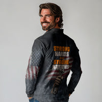 Labor Day Long Sleeve Polo Shirt Strong Hands Build Nations Patriotic Grunge Tools