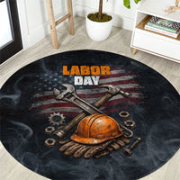 Labor Day Round Carpet Strong Hands Build Nations Patriotic Grunge Tools