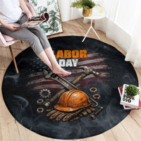 Labor Day Round Carpet Strong Hands Build Nations Patriotic Grunge Tools