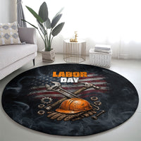 Labor Day Round Carpet Strong Hands Build Nations Patriotic Grunge Tools