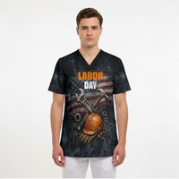 Labor Day Scrub Top Strong Hands Build Nations Patriotic Grunge Tools