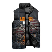 Labor Day Sleeveless Puffer Jacket Strong Hands Build Nations Patriotic Grunge Tools