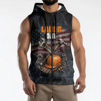 Labor Day Sleeveless Zip Hoodie Strong Hands Build Nations Patriotic Grunge Tools