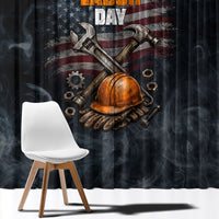 Labor Day Window Curtain Strong Hands Build Nations Patriotic Grunge Tools