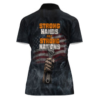 Labor Day Women Polo Shirt Strong Hands Build Nations Patriotic Grunge Tools