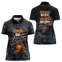 Labor Day Women Polo Shirt Strong Hands Build Nations Patriotic Grunge Tools