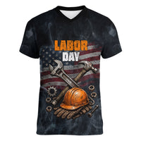 Labor Day Women V-Neck T-Shirt Strong Hands Build Nations Patriotic Grunge Tools