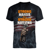 Labor Day Women V-Neck T-Shirt Strong Hands Build Nations Patriotic Grunge Tools