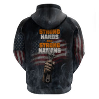 Labor Day Zip Hoodie Strong Hands Build Nations Patriotic Grunge Tools