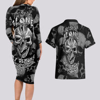 Skull Pattern Couples Matching Long Sleeve Bodycon Dress and Hawaiian Shirt I'm Never Alone - My Demon Are With Me 24/7 - Wonder Print Shop