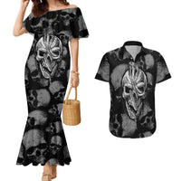 Skull Pattern Couples Matching Mermaid Dress and Hawaiian Shirt I'm Never Alone - My Demon Are With Me 24/7 - Wonder Print Shop