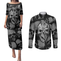Skull Pattern Couples Matching Puletasi Dress and Long Sleeve Button Shirts I'm Never Alone - My Demon Are With Me 24/7 - Wonder Print Shop