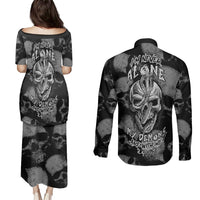 Skull Pattern Couples Matching Puletasi Dress and Long Sleeve Button Shirts I'm Never Alone - My Demon Are With Me 24/7 - Wonder Print Shop