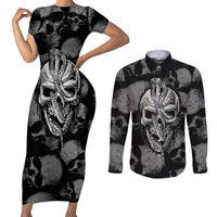 Skull Pattern Couples Matching Short Sleeve Bodycon Dress and Long Sleeve Button Shirts I'm Never Alone - My Demon Are With Me 24/7 - Wonder Print Shop