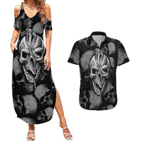 Skull Pattern Couples Matching Summer Maxi Dress and Hawaiian Shirt I'm Never Alone - My Demon Are With Me 24/7 - Wonder Print Shop