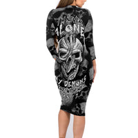 Skull Pattern Family Matching Long Sleeve Bodycon Dress and Hawaiian Shirt I'm Never Alone - My Demon Are With Me 24/7 - Wonder Print Shop