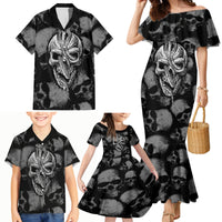 Skull Pattern Family Matching Mermaid Dress and Hawaiian Shirt I'm Never Alone - My Demon Are With Me 24/7 - Wonder Print Shop