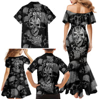 Skull Pattern Family Matching Mermaid Dress and Hawaiian Shirt I'm Never Alone - My Demon Are With Me 24/7 - Wonder Print Shop