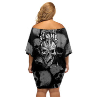 Skull Pattern Family Matching Off Shoulder Short Dress and Hawaiian Shirt I'm Never Alone - My Demon Are With Me 24/7 - Wonder Print Shop