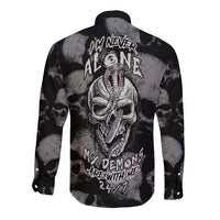 Skull Pattern Long Sleeve Button Shirt I'm Never Alone - My Demon Are With Me 24/7 - Wonder Print Shop