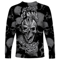 Skull Pattern Long Sleeve Shirt I'm Never Alone - My Demon Are With Me 24/7 - Wonder Print Shop