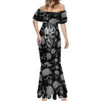 Skull Pattern Mermaid Dress I'm Never Alone - My Demon Are With Me 24/7 - Wonder Print Shop
