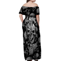 Skull Pattern Off Shoulder Maxi Dress I'm Never Alone - My Demon Are With Me 24/7 - Wonder Print Shop