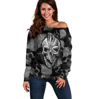 Skull Pattern Off Shoulder Sweater I'm Never Alone - My Demon Are With Me 24/7 - Wonder Print Shop
