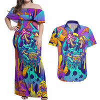High Feel Skull Couples Matching Off Shoulder Maxi Dress and Hawaiian Shirt What Is Heaven - Wonder Print Shop