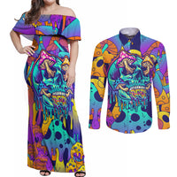 High Feel Skull Couples Matching Off Shoulder Maxi Dress and Long Sleeve Button Shirts What Is Heaven - Wonder Print Shop