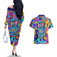High Feel Skull Couples Matching Off The Shoulder Long Sleeve Dress and Hawaiian Shirt What Is Heaven - Wonder Print Shop