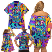High Feel Skull Family Matching Off Shoulder Short Dress and Hawaiian Shirt What Is Heaven - Wonder Print Shop