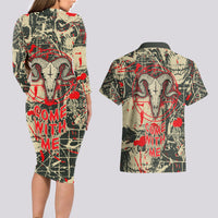 Skull Pattern Couples Matching Long Sleeve Bodycon Dress and Hawaiian Shirt Demon Art - Come With Me - Wonder Print Shop