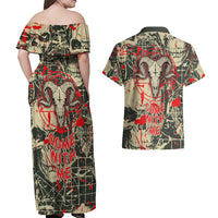 Skull Pattern Couples Matching Off Shoulder Maxi Dress and Hawaiian Shirt Demon Art - Come With Me - Wonder Print Shop