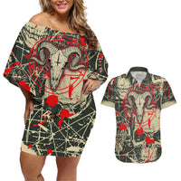 Skull Pattern Couples Matching Off Shoulder Short Dress and Hawaiian Shirt Demon Art - Come With Me - Wonder Print Shop