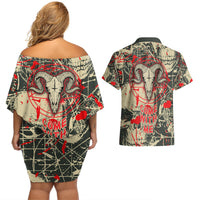 Skull Pattern Couples Matching Off Shoulder Short Dress and Hawaiian Shirt Demon Art - Come With Me - Wonder Print Shop