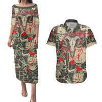 Skull Pattern Couples Matching Puletasi Dress and Hawaiian Shirt Demon Art - Come With Me - Wonder Print Shop