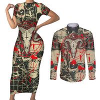 Skull Pattern Couples Matching Short Sleeve Bodycon Dress and Long Sleeve Button Shirts Demon Art - Come With Me - Wonder Print Shop