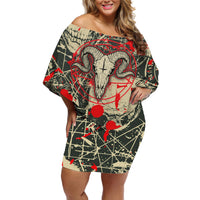 Skull Pattern Off Shoulder Short Dress Demon Art - Come With Me - Wonder Print Shop