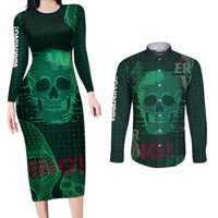 Technology Skull Couples Matching Long Sleeve Bodycon Dress and Long Sleeve Button Shirts Warning - Erro 404 - Wonder Print Shop