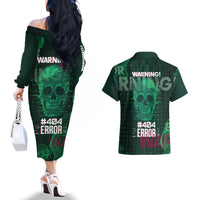 Technology Skull Couples Matching Off The Shoulder Long Sleeve Dress and Hawaiian Shirt Warning - Erro 404 - Wonder Print Shop