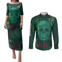 Technology Skull Couples Matching Puletasi Dress and Long Sleeve Button Shirts Warning - Erro 404 - Wonder Print Shop
