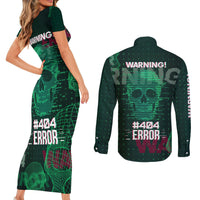 Technology Skull Couples Matching Short Sleeve Bodycon Dress and Long Sleeve Button Shirts Warning - Erro 404 - Wonder Print Shop