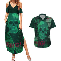 Technology Skull Couples Matching Summer Maxi Dress and Hawaiian Shirt Warning - Erro 404 - Wonder Print Shop