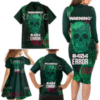Technology Skull Family Matching Long Sleeve Bodycon Dress and Hawaiian Shirt Warning - Erro 404 - Wonder Print Shop
