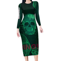 Technology Skull Family Matching Long Sleeve Bodycon Dress and Hawaiian Shirt Warning - Erro 404 - Wonder Print Shop