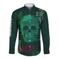Technology Skull Long Sleeve Button Shirt Warning - Erro 404 - Wonder Print Shop