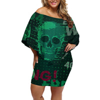 Technology Skull Off Shoulder Short Dress Warning - Erro 404 - Wonder Print Shop