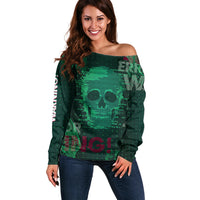 Technology Skull Off Shoulder Sweater Warning - Erro 404 - Wonder Print Shop